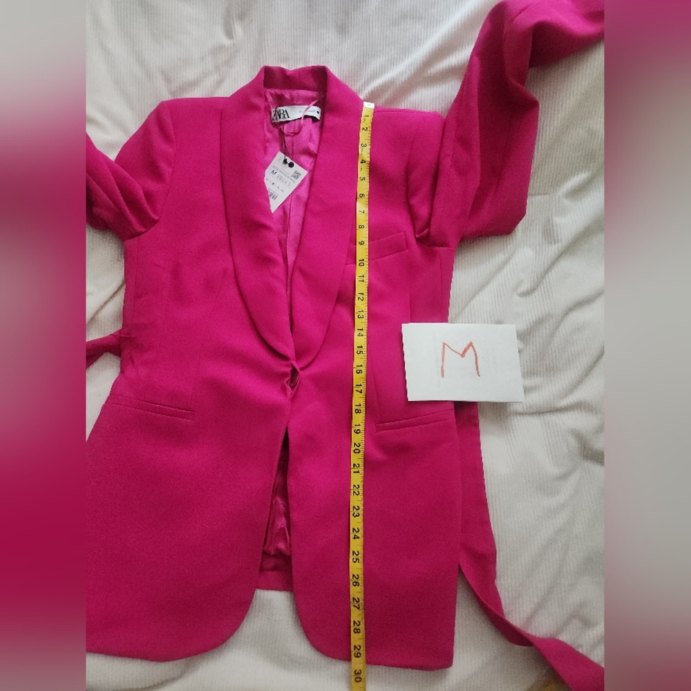 ZARA Zw co-ord set Tuxedo Collar Blazer Belted + Pants neon Fuschia Sz M BNWT - Picture 7 of 15